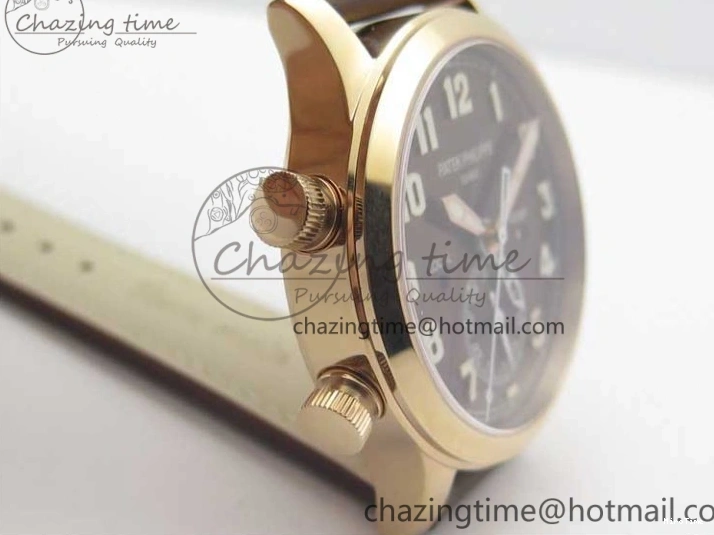 MIROTIME 0423 Calatrava 5524R Pilot Travel Time RG GRF Brown Dial on Brown Leather Strap MIYOTA TopPick 7155